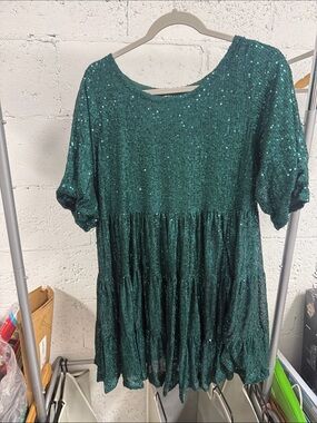 Sequined Green Women's Peplum Tunic Dress - AMAZING LACE - Size Medium - NWOT